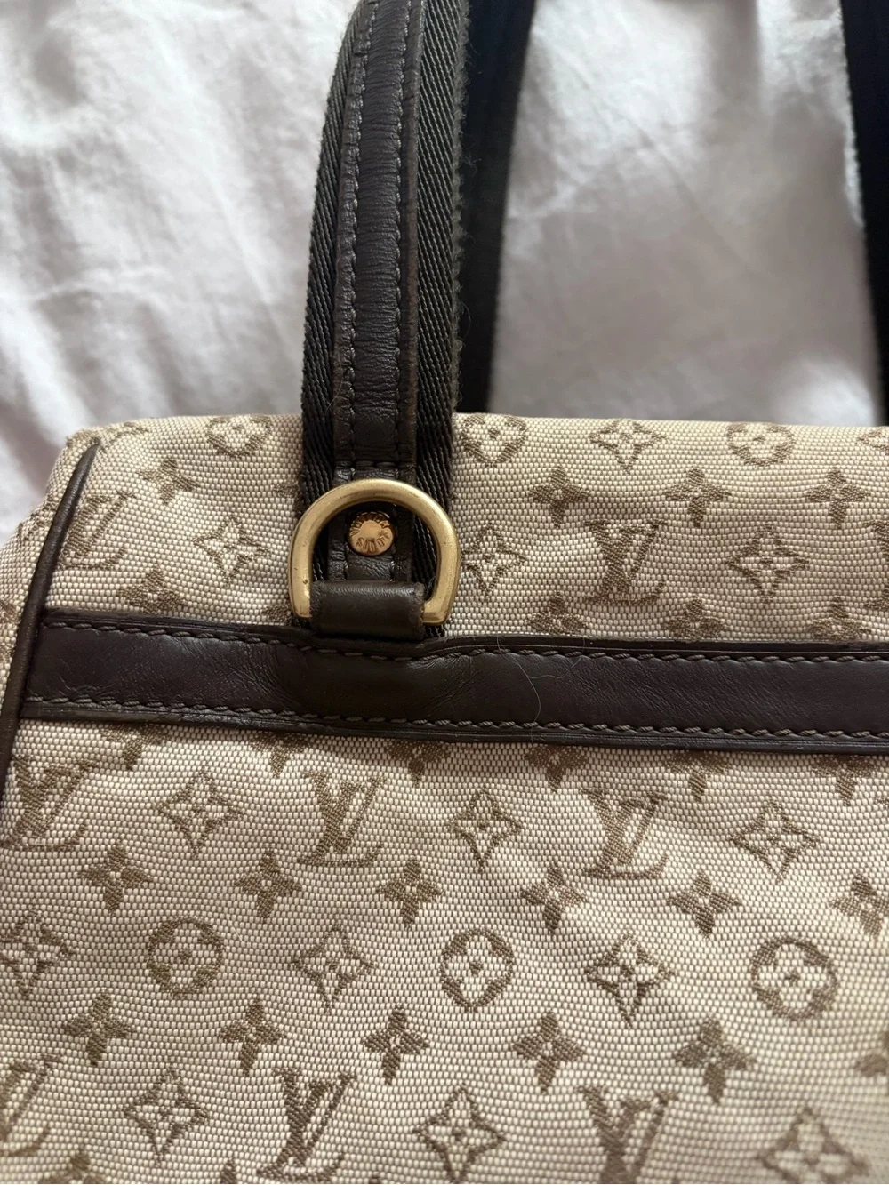 Louis Vuitton mini Beige Monogram bowler with Dark Brown Trim and Patch Details
